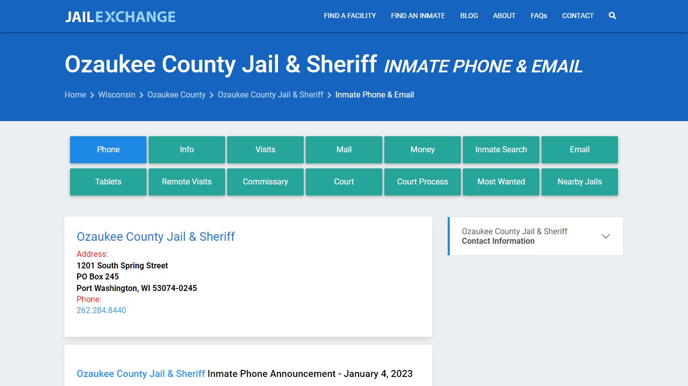 Inmate Phone - Ozaukee County Jail & Sheriff, WI - Jail Exchange